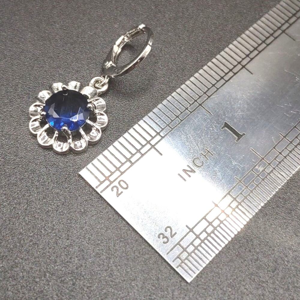 925 Silver Blue Flower Earrings Lab Sapphire BOHO Anniversary Birthday Fashion